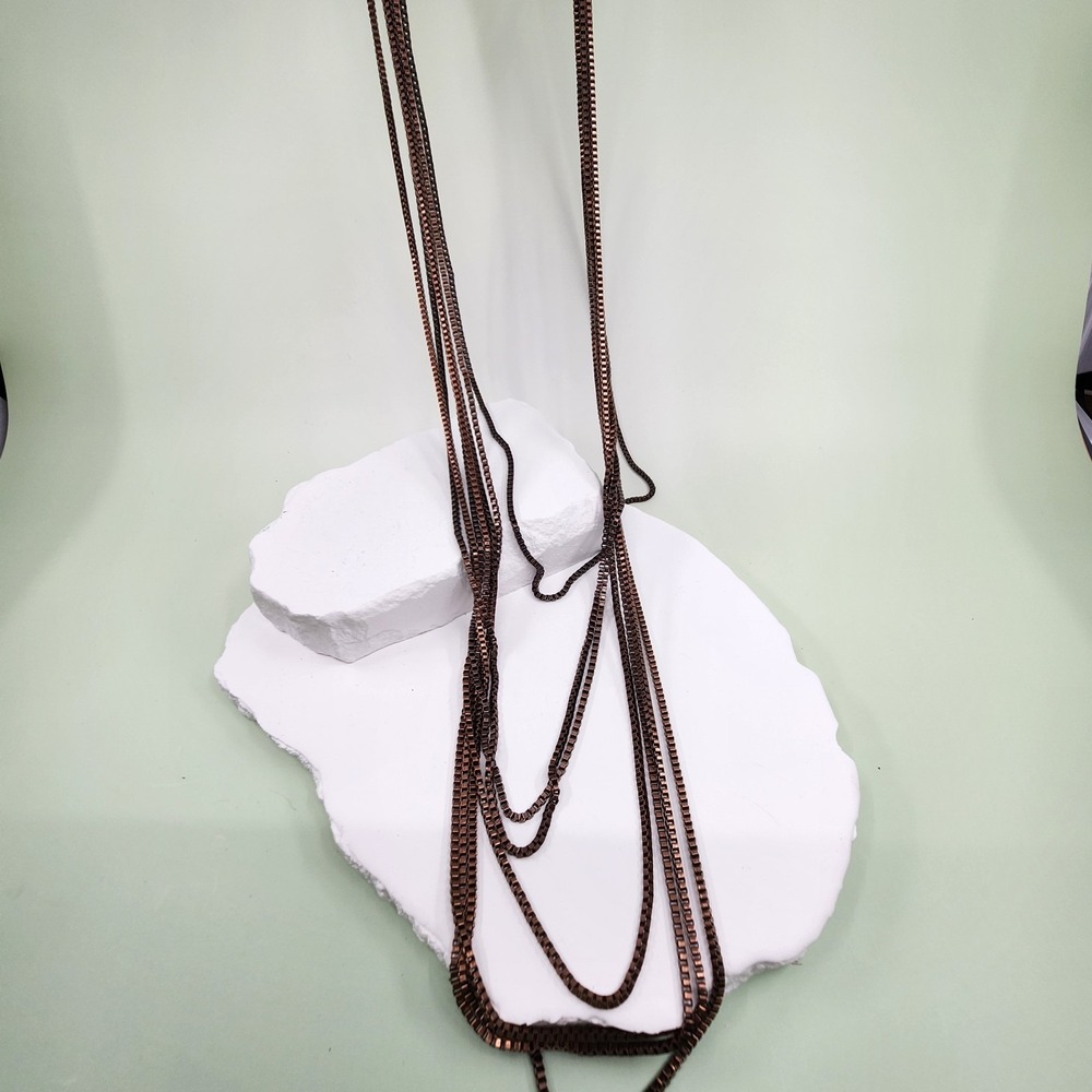 Dana Buchman Antique Copper Tone Box Chain Long Layered Statement Necklace Boho